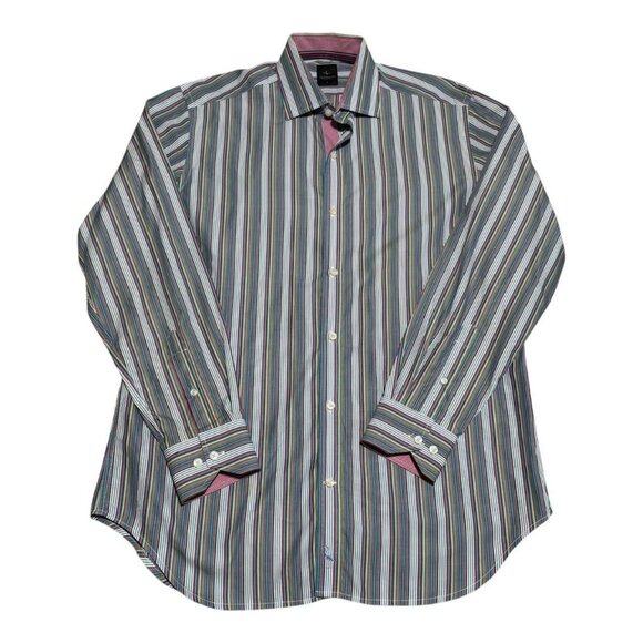 Tailorbyrd 100% Cotton Multicolor Striped Button Down Shirt Men’s Large - Picture 1 of 6